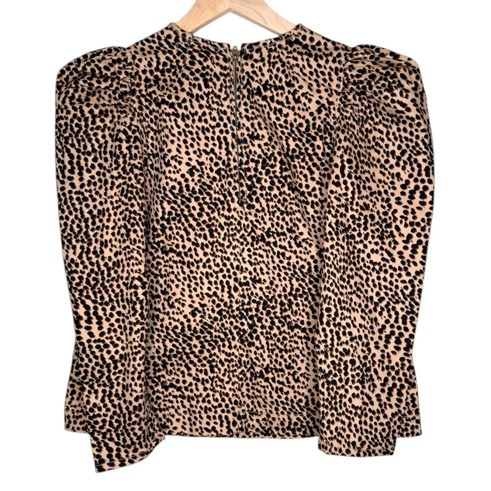 Ulla Johnson Leopard Print Long Puff Sleeve‎ Women's Thick Denim Blouse Top Sz 2